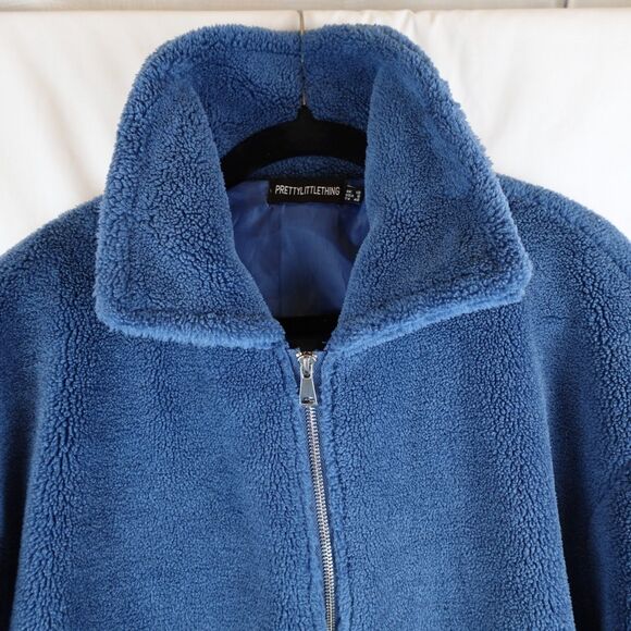 Pretty Little Thing Zip Up Jacket Women's Size 8 Blue Collared Fall Comfy School - Picture 12 of 15